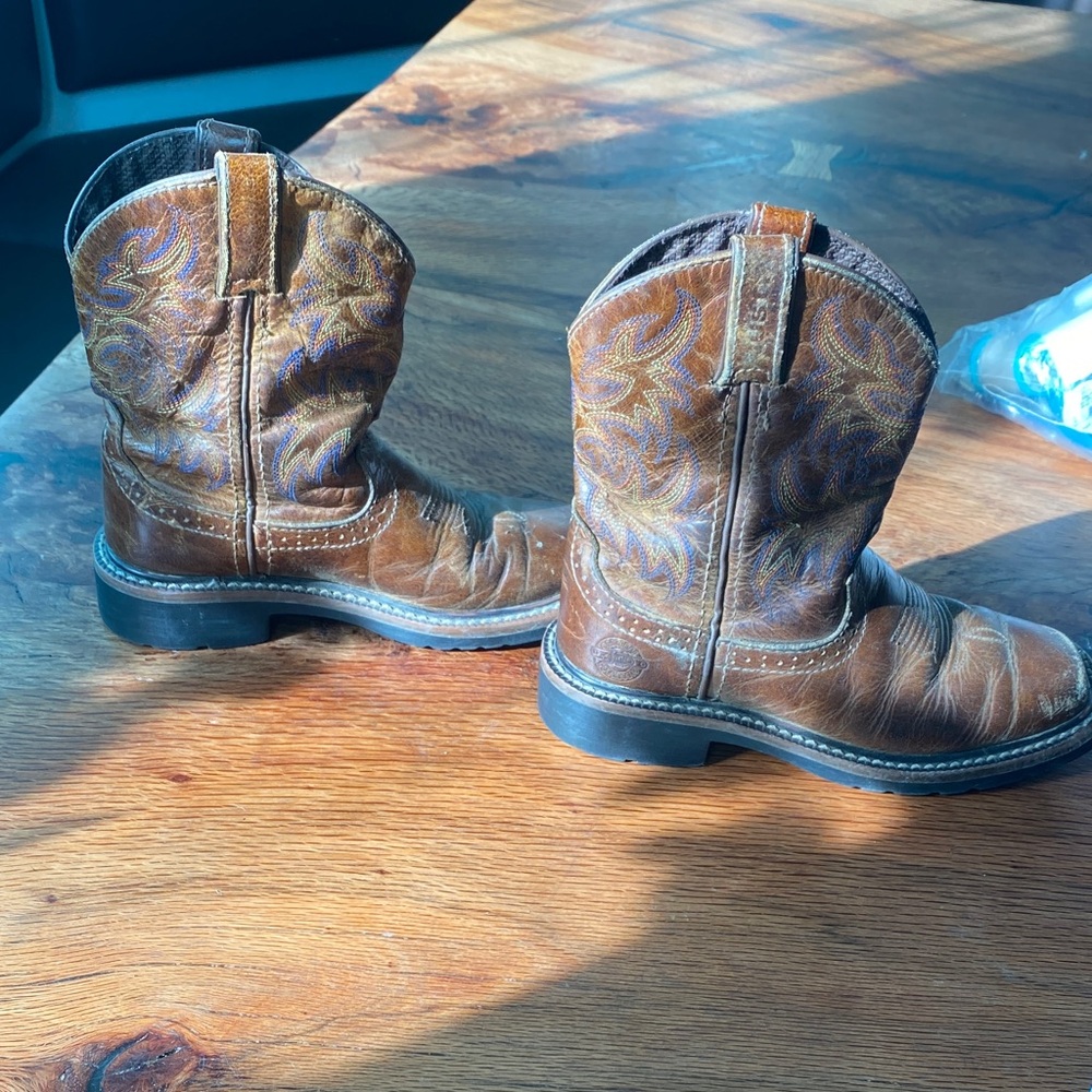 Justin Boots Kids Brown Leather Boots boys 12 D - Picture 5 of 8